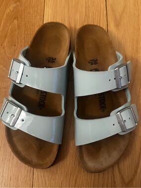 Birkenstock Arizona Two-Strap Birko-Flor Patent Leather Seafoam EU 36/US 5.5
